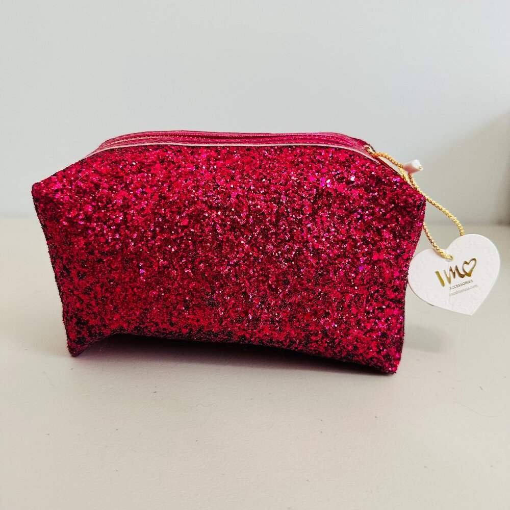 IMOSHION GLITTER  HOT PINK COSMETIC POUCH BARBIE BARBIECORE MAKEUP TRAVEL BAG